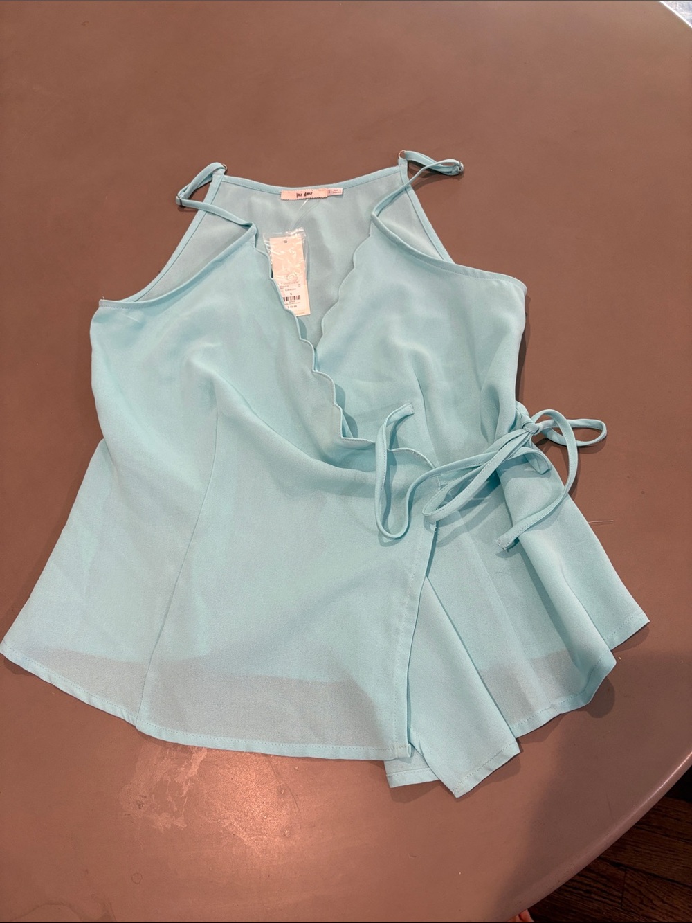 Scallop Edge Light Blue Wrap Camisole with Tie Waist NEW With Tags